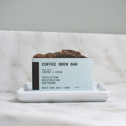 Coffee Brew Bar beer soap on ceramic dish