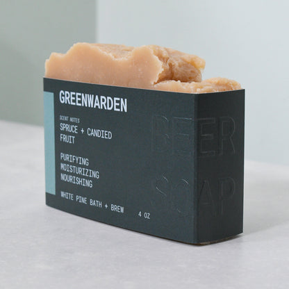 Angled view of Greenwarden beer soap