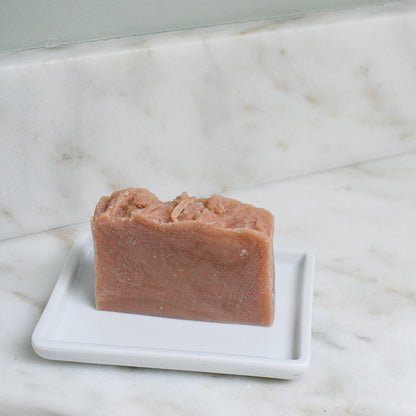 Kettle Rose beer soap on a ceramic soap dish