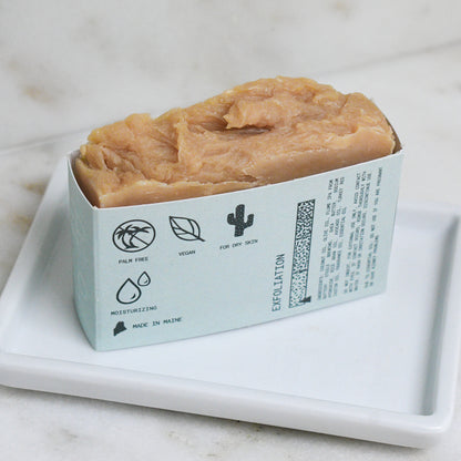 bar of maine woodsman beer soap labelled as palm free, vegan, for dry skin, moisturizing, and made in maine